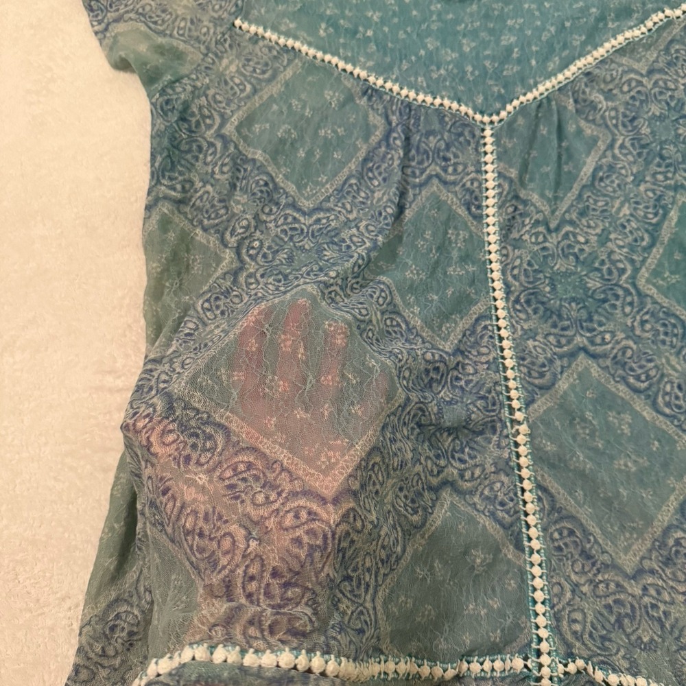 Cato Blue Teal Mesh Top 26/28W Ethereal Boho Whimsical Flowy Airy Semi Sheer - Picture 12 of 14